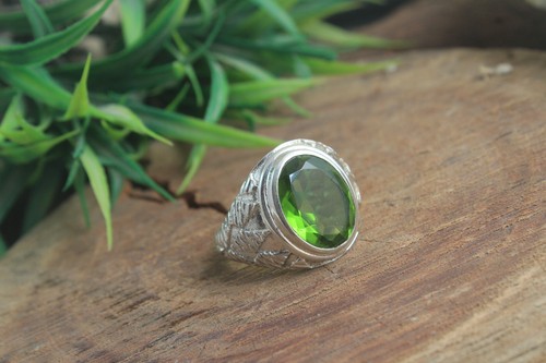 Natural Mens Peridot Ring, Handmade Peridot Ring For Men 925 Sterling Silver - Picture 2 of 4