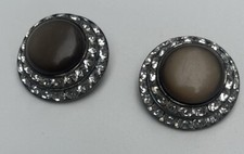 Vintage Lisner Rhinestone Brown Clip On Earrings Silver Tone Setting Signed