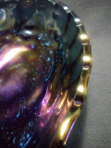 Fenton? Indiana Carnival Glass Oval Harvest Grape Wedding 12" Footed Blue Bowl - Picture 3 of 11