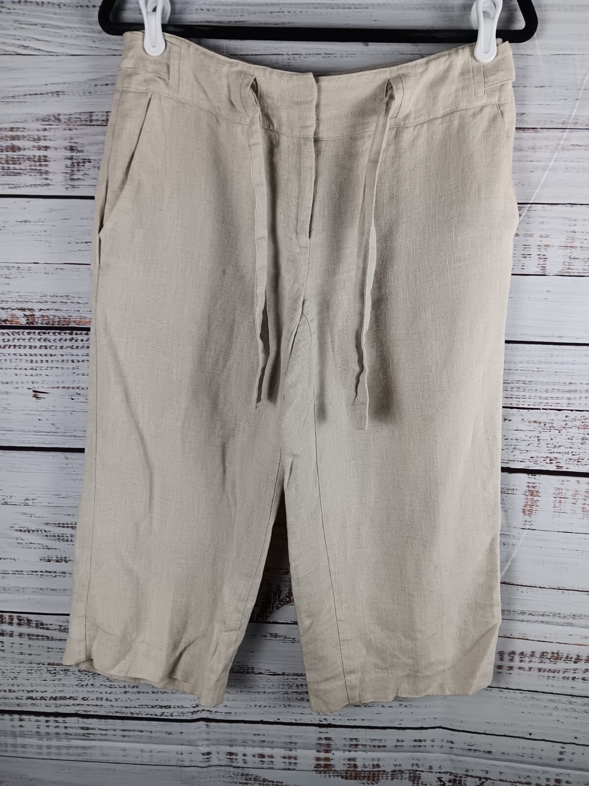 Talbots Crop Pants Women’s 6  Petite Beige Pure Irish Linen Straight Leg
