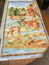 Wilmington Prints Deer Meadow Outdoor Cabin, Ducks, Deer Fabric Panel Cotton