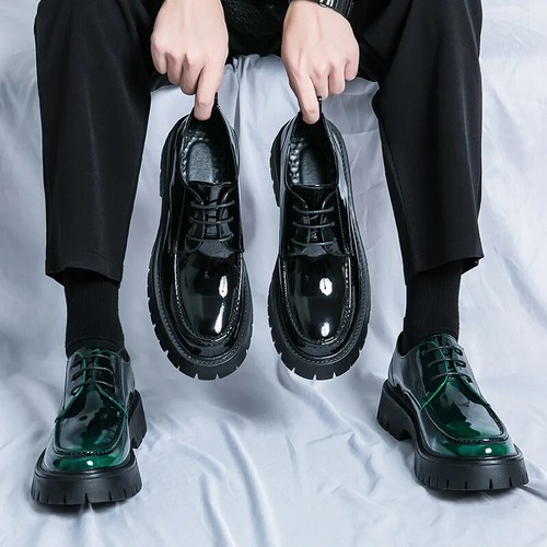 Herren Freizeit Leder Schuhe Herren Big Toe Lederschuhe Dicke Sohlen Schnürschuhe Lack - Bild 21 von 26