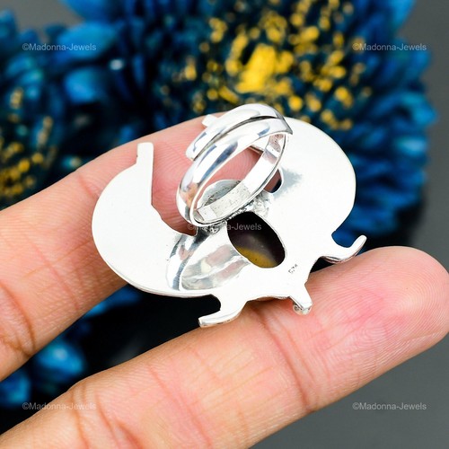 Anillo de plata esterlina 925 mocaita natural nuevo multi piedra chapado en oro 18 joyas - Imagen 6 de 6
