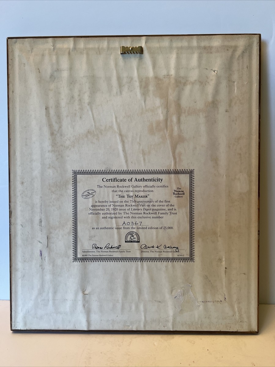 サイン入り VTG 95 Norman Rockwell The Toy Maker Certif Of Authenticy