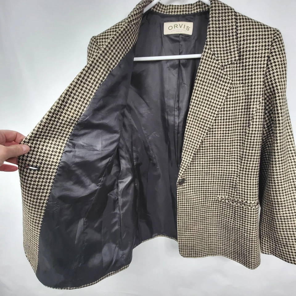 Blazer feminino Orvis Sporting Trad seda preto branco jaqueta Houndstooth 8P - Imagem 4 de 4