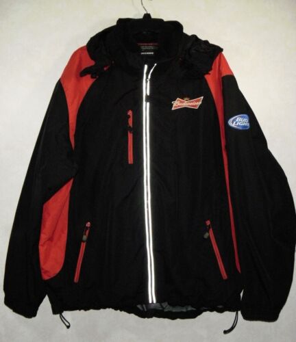 Budweiser Budlight Jacket Men Black Red Hooded Fleece Liner Full Zip