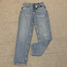 Zara Jeans Womens 4 Barrel Leg Tapered Mom Slouchy High Waist 90s Blue flaw