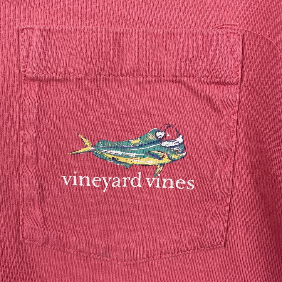 Camisa Vineyard Vines Para Hombres Mediana Rosa Coral Pez Mahi Navidad Camiseta Manga Larga Foto 3 de 4