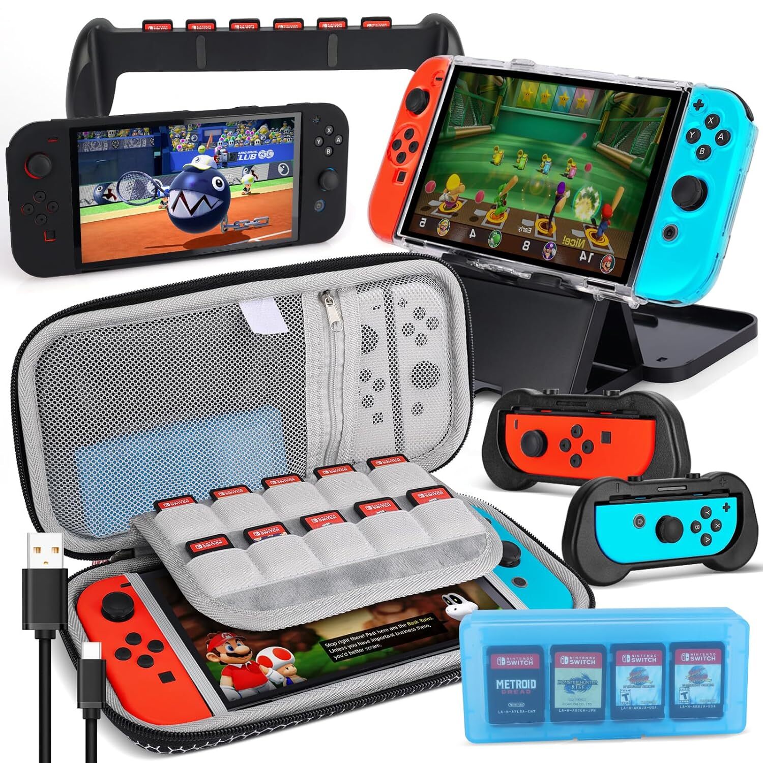 Switch Case Accessories Bundle Compatible with Nintendo Switch OLED 10 in 1-image