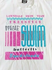  Vintage 80'S  LAWNDALE SWIM TEAM T Shirt Lg BUTTERFLY BREASTSTROKE FREESTYLE