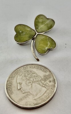Antique Art Deco Sterling Connemara Marble Shamrock Clover