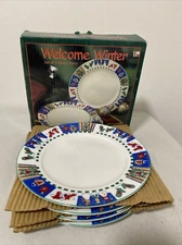 Open Box RO Gregg "Welcome Winter"  Christmas Dinner Plates 10 1/2" Set of 4