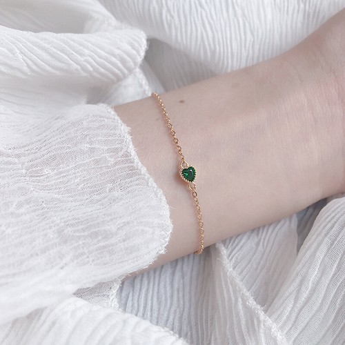 Woman REAL s925 Sterling Silver Heart Simulated Diamond Emerald Bracelet Bangle - Picture 2 of 4