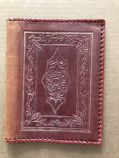 Vintage LEATHER Hand Made Tooled Book Cover w/ Bookmark