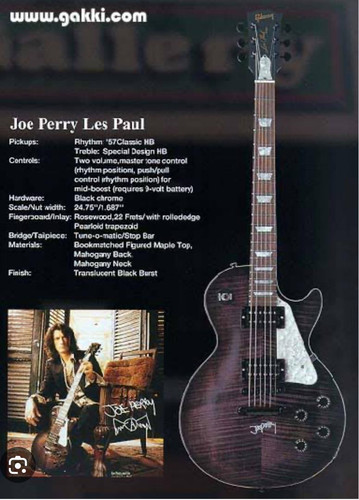 Electric Guitar Gibson Joe Perry Les Paul 1997 Translucent Black Burst - Picture 8 of 8