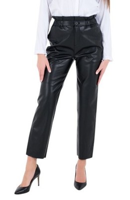 PEPE JEANS Nika Damen Hose XL W32 schwarz beschichtet Gummibund Straight Fit *