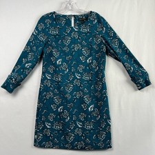 Banana Republic Sheath Dress Women's 0 Teal Floral Long Sleeve Ruffled Cuff