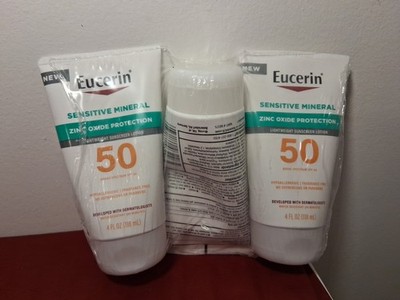 3 Eucerin Sensitive Lightweight Zinc SPF 50 Sunscreen Lotion 4 oz 