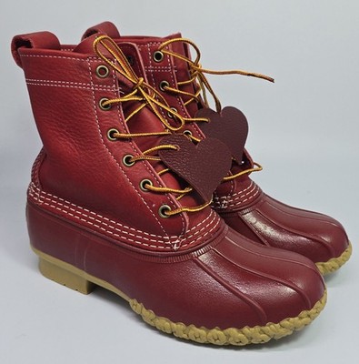 LL Bean Boots Women's Size 7 Red Leather Hearts New Snow Rain
