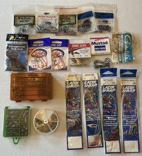 Large Fishing Tackle Lot Eagle Claw Lazer Sharp Mustad & Sinker Assortment