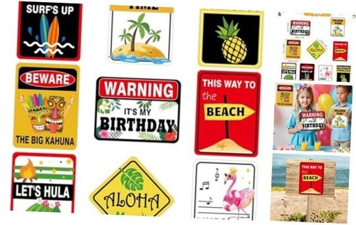 WERNNSAl Aloha Party Decorations - 9PCS Hawaii Zone Signs Posters for Kids
