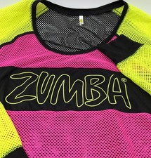 Zumba Wear Neon Mesh Long Sleeve Top Pink Yellow Black Activewear XXL EUC