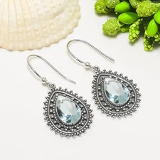 Aquamarine 925 Sterling Silver Earring, Christmas Gift, Gift For Her E153534