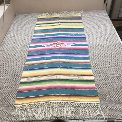 Mexican Serape Rug 5x2 Feet Multicolor Striped Southwestern Fringe Western Decor