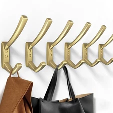6 Pack 5.7 inch Large Gold Heavy Duty Wall Hooks for Hanging Coats Towels