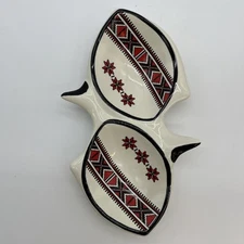 Ukranian Art Ceramic 2 Leaf Divided Dish Trinket Tray Made In Canada