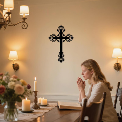 Large Black Metal Cross Wall Art - Christian Home Decor & Gifts