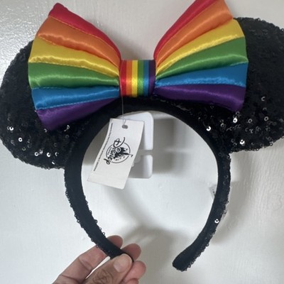 Disney Parks Minnie Mouse Rainbow Sequin Ears Headband Pride Colorful Bow Disney Park Rainbow Bow MINNIE MOUSE Black Sequin Ears  main image 2