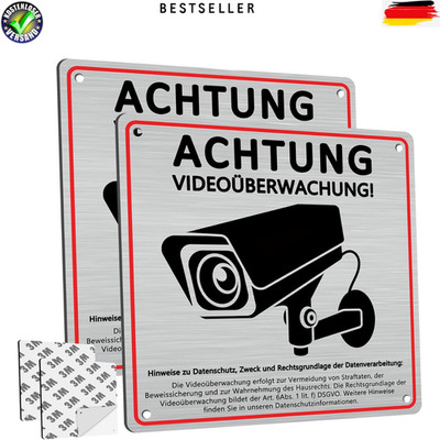 2 Stück Schild Videoüberwachung Privatgrundstück mit DSGVO Hinweis, 15 x 15 cm A