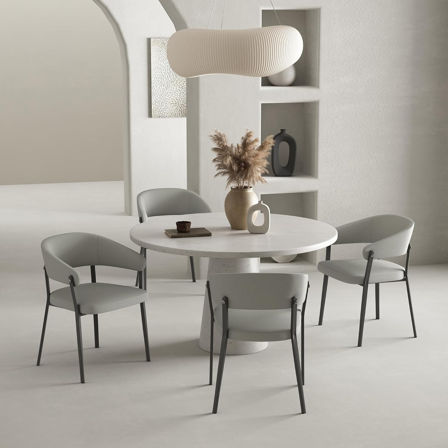Stylish Stone Grey Dining Chair with Faux Leather & Metal Frame, No Assembly