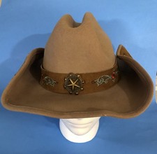 Bullhide by Montecarlo Size L Cowboy Hat Wool Felt Unisex Leather Band Khaki EUC
