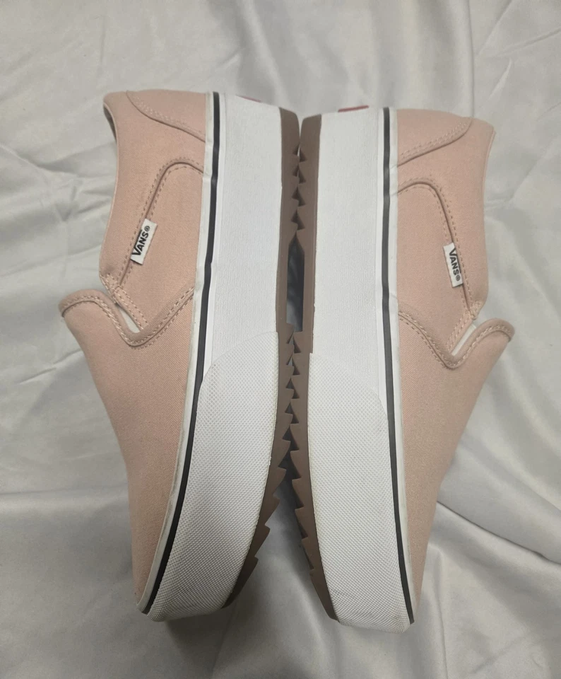 Sapato Feminino Slip-on Vans Asher Platform ST Tamanho 10 em Rosa Claro e Branco - Imagem 3 de 4