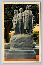 Marietta OH-Ohio, New Monument In City Park Vintage Souvenir Postcard