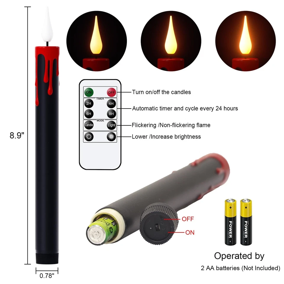 Halloween Flameless Taper Candles with Remote and Timer, Battery Operated 3D Wic - Image 2 of 4