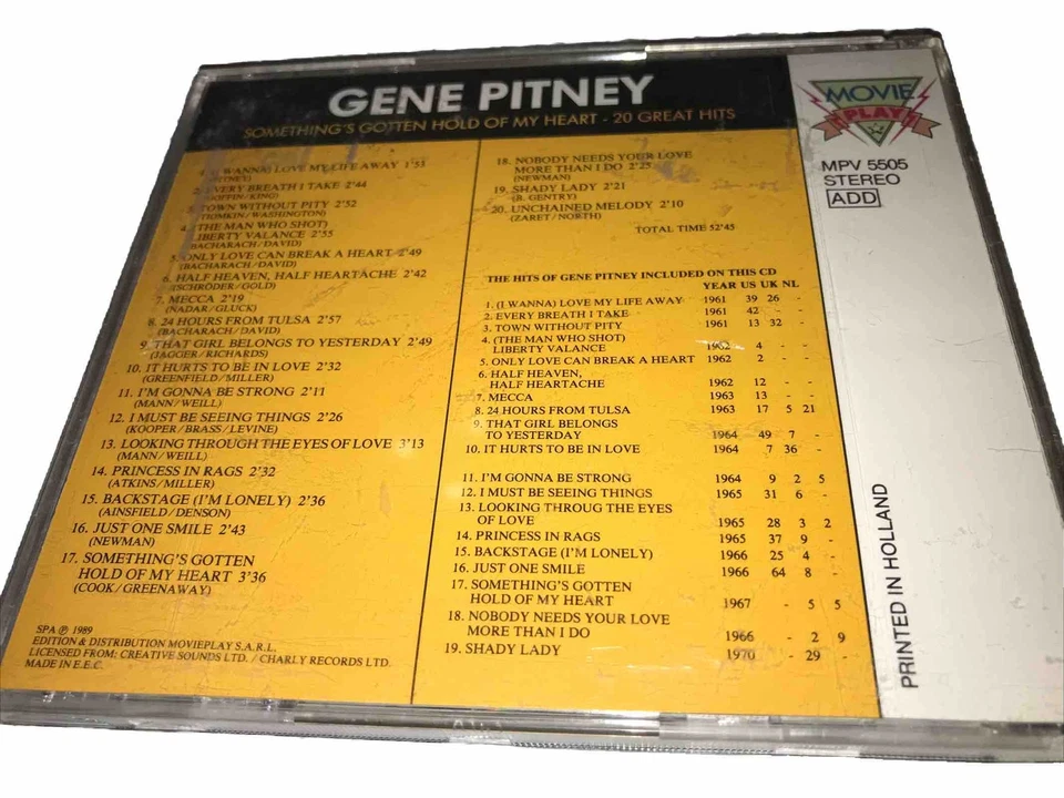 Gene Pitney Something’s Gotten Hold Of My Heart 20 Great shots Cd - Image 4 of 4