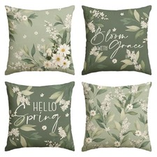 Hello Spring White Daisy Throw Pillow Covers, 18 x 18 18" x 18" Pack of 4