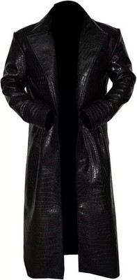 Morpheus Matrix Coat Mens Black Neo Matrix Crocodile Style Leather Trench Coat