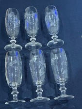 6 off Vintage cut glass Champagne flutes etched Floral design  17 cm high 175 ml