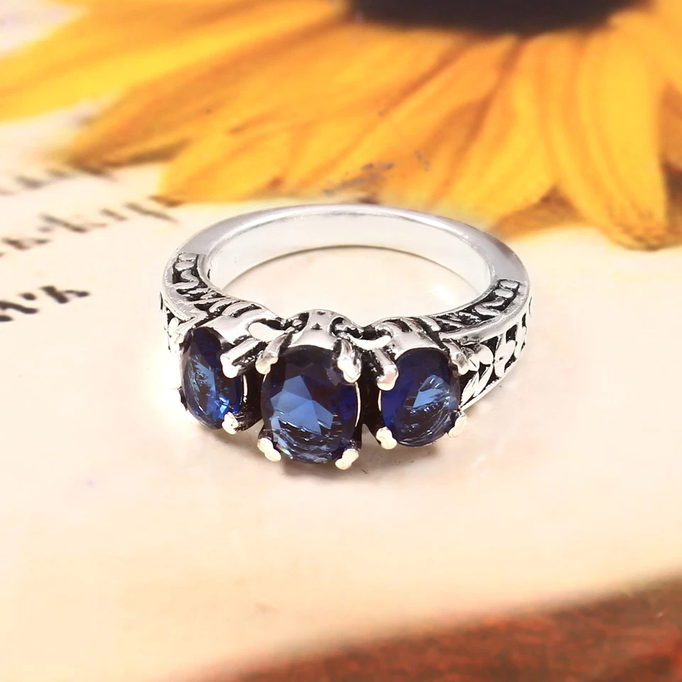 Anillo de joyería de piedras preciosas de tanzanita azul corte rosa 925 de plata esterlina (todas las tallas EE. UU.) Foto 3 de 3