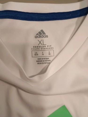 Boys Adidas Athletic Performance Quick Dry Shirt White/Blue/Green Size XL 18/20 - Picture 3 of 7