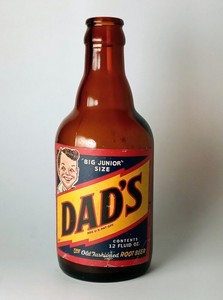 VTG 12oz Dad's Root Beer Paper Label "Big Junior Size" Amber Glass Bottle