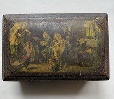 Antique Victorian Lithograph Biscuit Tin Music Scene 1900s Decorative Vintage