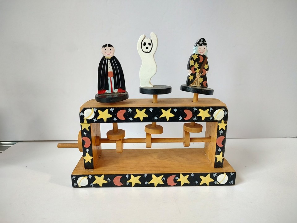 Vintage wooden automaton toy Halloween witch ghost