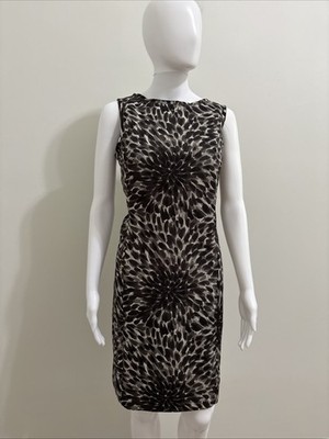 Ann Taylor Black Gray Geo Printed Sleeveless Sheath Dress Sz 6P
