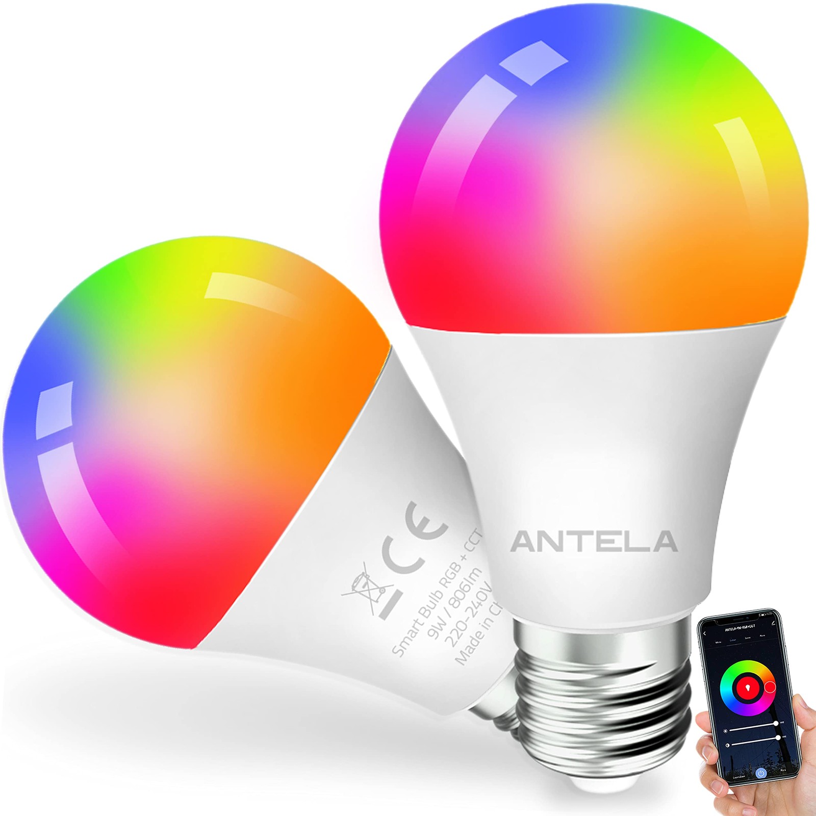 Ampoule LED E27 WiFi 9W dimmable RGB et CCT réglable de 2700K à 6500K