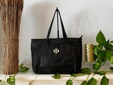Tory Burch Black Large Tote Pebbled Leather Bag, Lots of Pockets